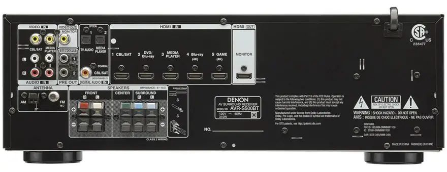 Denon AVR-S500BT Back Panel