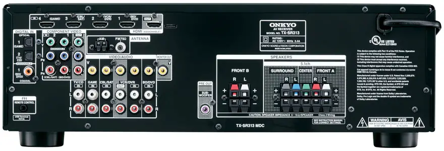Onkyo TX-SR313 Back Panel